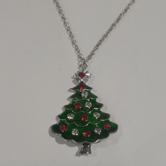 Silver & Green Christmas Tree Pendant Necklace - Colorful Pendant Womens Jewelry - Picture 3 of 8
